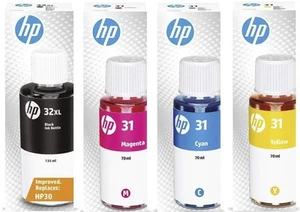 HP 32XL Black & 31 CMY Original OEM Bottled Ink For Smart Tank 450, 500, 510 - Afbeelding 1 van 5