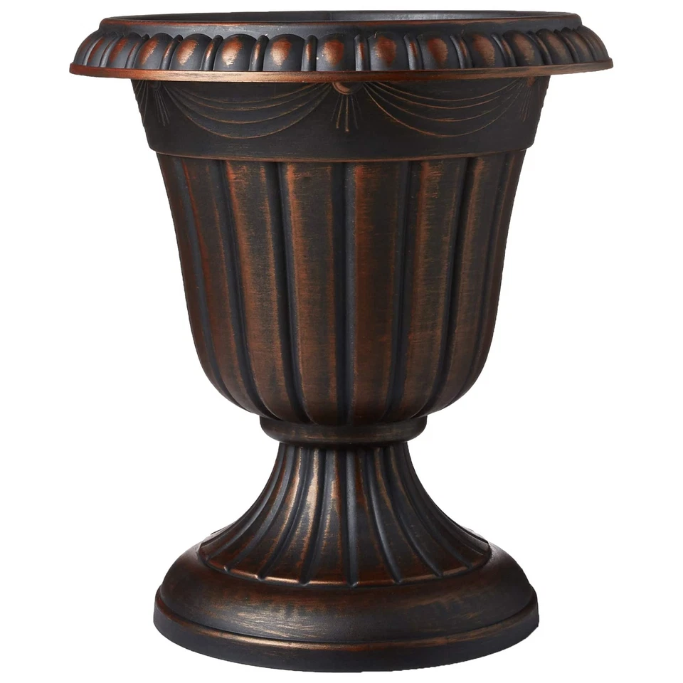 Urna de pedestal tradicional para jardinera de cobre cepillado para uso en interiores y exteriores 16X18 Foto 1 de 4