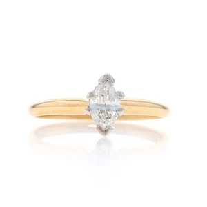 Anello di fidanzamento solitario in oro giallo con diamanti 14 kt marchesa .30 ct - Foto 1 di 10