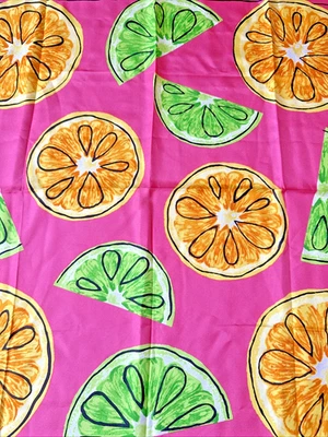 Talbots Square 100% Silk Scarf Pink w Orange Green Fruit 27 "x 27" - Image 1 of 4