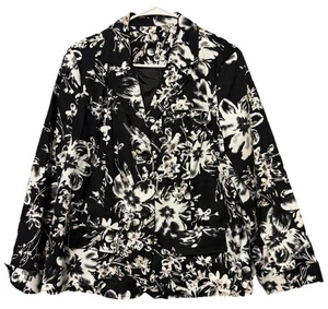 Womens Denim Jacket Black, White Floral Button Up Stretch Cotton NO Tag Fits M/L - Picture 1 of 12