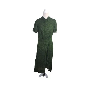 Cue Midi Fit & Flare Dress Size 12 Green Snake Print Viscose Hi/ Low Hem - Picture 1 of 11