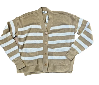 Cárdigan Madewell Cuadrado Rayas Talla XXS Blanco Tostado Bolsillos NUEVO Foto 1 de 4