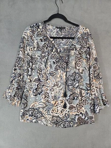 Zac & Rachel Damen Small V-Ausschnitt Shirt blau orange Paisley Rüschenärmel Quasten  - Bild 1 von 11