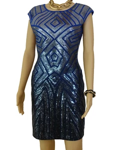 NWOT BCBGMAXAZRIA Royal Blue/Silver Sequin Sleeveles Bodycon Cocktail Dress Sz M - Picture 1 of 10