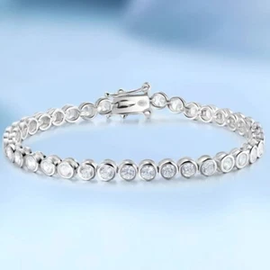 2/3mm VVS1 Moissanite Men's Bubble Tennis Bracelet Gift 18K White Gold Plated - Picture 1 of 18