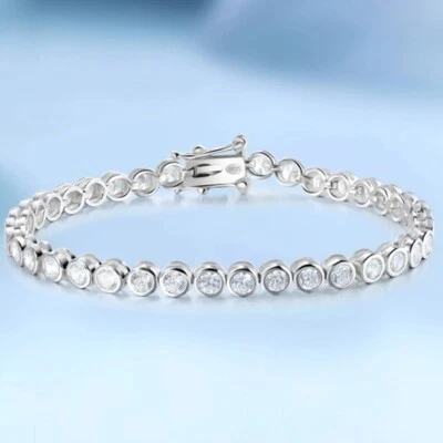2/3mm VVS1 Moissanite Men's Bubble Tennis Bracelet Gift 18K White Gold Plated - Image 1 of 4