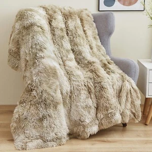 gonaap fuzzy faux fur throw blanket tiedye beige super soft cozy plush fuzzy - Picture 1 of 6