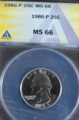 1986-P Washington Quarter - ANACS GRADED MS66! Great Coin!!! - Image 1 of 2