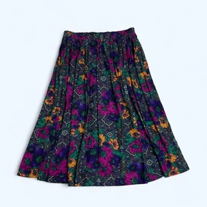 Gonna floreale midi LUCIA Dark Moody taglia UK 18 US 14 vera vintage boho plissettata - Foto 1 di 8