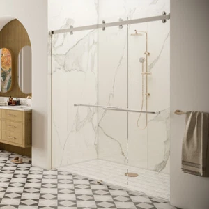 CRL CAM73PS Stainless Deluxe 180 Cambridge Two Door Bypass Sliding Shower Door - Picture 1 of 12