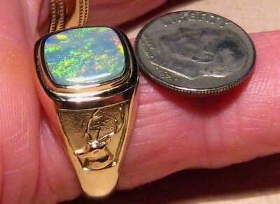 Anillo de ciervo ópalo para hombre, 14 gramos de oro amarillo sólido de 14k Foto 1 de 4