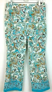 Harold's Women's Capri Pants Size 8 Paisley Floral Design Blue Brown White - Picture 1 of 12