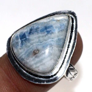 925 Silver Plated Blue Scheelite Ethnic Ring Handmade Jewelry Size 8" AU K284 - Imagen 1 de 3