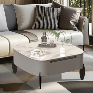 Modern Couchtisch Wohnzimmertisch Sofatisch mit Echte Steinplatte & Metall Beine - Bild 1 von 14