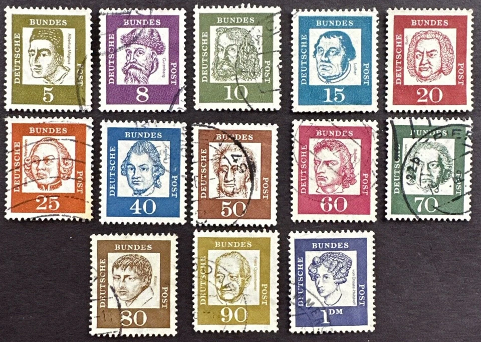 Germany 1961-64 Scott # 824, 826-830, 832-838 Lot of 13 Used Stamps Portraits - Image 1 of 1
