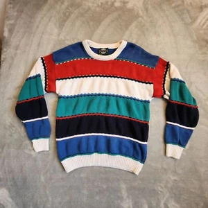 Vintage Jantzen 3D Sweater Medium Multicolor Striped Pullover Chunky 90s Y2K USA - Picture 1 of 10