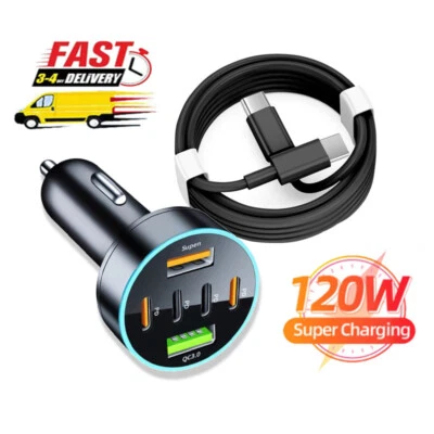 120W Multiport Fast Car Charger Cord Cable For Samsung Note Z Fold Flip 6 5 4 3 - Image 1 of 4