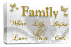 Familie Liebe Zitat Kunstdruck Gold Weiß Haus Gerahmt Wand Leinwand Bild Groß - Bild 1 von 6