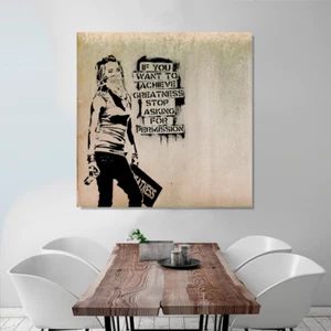 BANKSY FRAMED CANVAS STREET GRAFFITI PAINTING PRINT DECOR HOME WOMEN SPRAY SIGN - Picture 1 of 2
