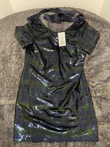 NWT Crown & Ivy Women's Petite Large Sequin Tier Dress Holiday Party Plaid - Picture 1 of 6