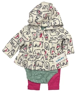 Carter’s Baby Girl 3pc Polar Bear Hoodie jacket Pants Short Sleeve Bodysuit 3M - Picture 1 of 6