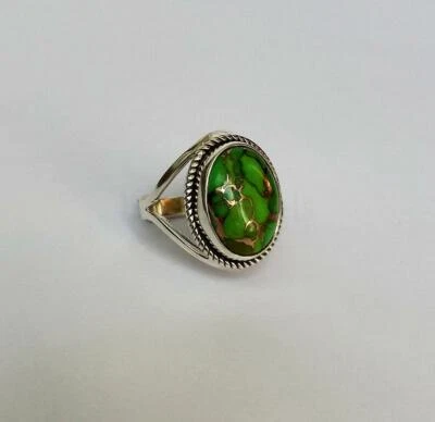 100% Natürlicher Grüner Kupfer Türkis Edelstein 925 Sterling Silber Ring Oval... - Bild 1 von 3