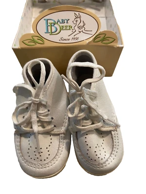 复古婴儿鹿鞋白色皮革系带软底婴儿尺寸 1 美国 6 wks - 3mos — 第 1/4 张图片