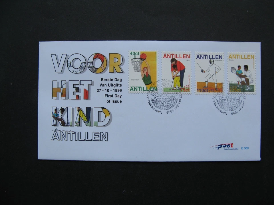 NETHERLANDS ANTILLES, cover FDC 1999, children basketball fencing golf tennis - Image 1 of 1
