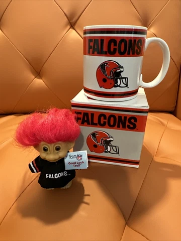 Vintage NFL Football Coffee Mug CUP Atlanta Falcons NOS With Good Luck Troll Cover