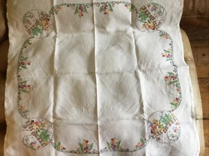 Beautiful Vintage Panel Cloth Hand Made, Hand Embroidery On White Cotton 85cm Sq - Picture 1 of 7