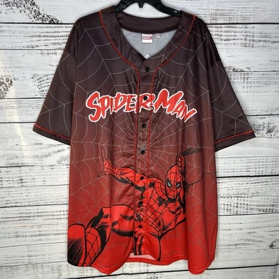 Vintage Y2K Marvel Spider Man All Over Print AOP Jersey Camp Shirt Men’s 5XL - Image 1 of 4