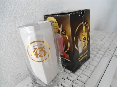Licor 43 Cuarenta y Tres Glas Beschriftung in Gold Höhe 12, Durchmesser 6 cm NEU - Bild 1 von 3