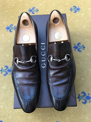 Gucci Loafers Shoes Brown Leather Silver Horsebit Buckle Mens UK 10 US 11 EU 44 - image 1 of 4