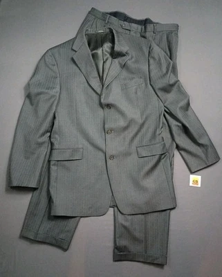 USA Wool Suit Custom Michigan Tailored Stripe 46XL 40x32 Matching Pleated Pant - Image 1 of 4
