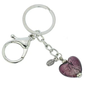 GlassOfVenice Murano Glass Heart Keychain - Silver Purple - Picture 1 of 3