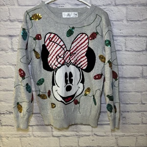 MINNIE MOUSE DISNEY STORE Christmas Light Bulb Sweater Women Large Parks Holiday - Picture 1 of 11