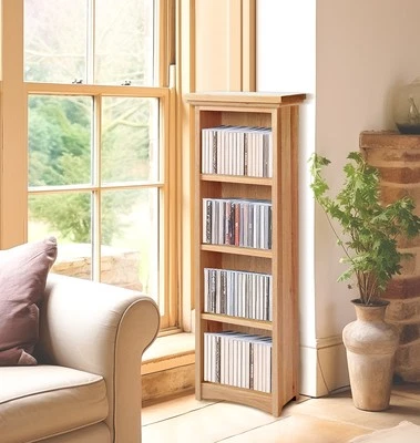 CD DVD Storage Rack, Wooden Oak Media Stand Tower Unit in Light Oak, 3 Shelves - Image 1 of 4