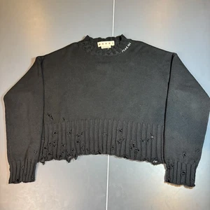 Marni Distressed Strick Cropped Pullover Schwarz Größe 48 Medium Baumwolle - Bild 1 von 16