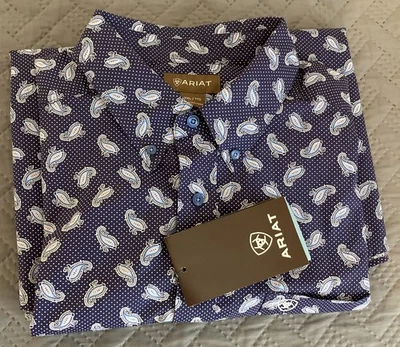 Camisa Ariat Para Hombre Azul Marino XXL Western Abotonada Manga Larga Estampado Paisley Nueva Con Etiquetas Foto 1 de 4
