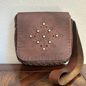 Bolso Bandolera Bolso Cartera Diseño Floral Corazón Tachonado Marrón Boho De Colección - Imagen 1 de 15