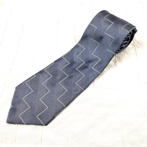 Vintage Polo Ralph Lauren handgefertigte USA glänzend grau 100 % Seide Krawatte geometrische Streifen - Bild 1 von 10