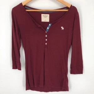 Vintage Abercrombie & Fitch Damen Shirt Größe Small Henley 3/4 Arm Burgund - Bild 1 von 10