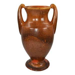 Pfaltzgraff 1930s Vintage Art Deco Pottery Orange Brown Handled Ceramic Vase - Picture 1 of 6