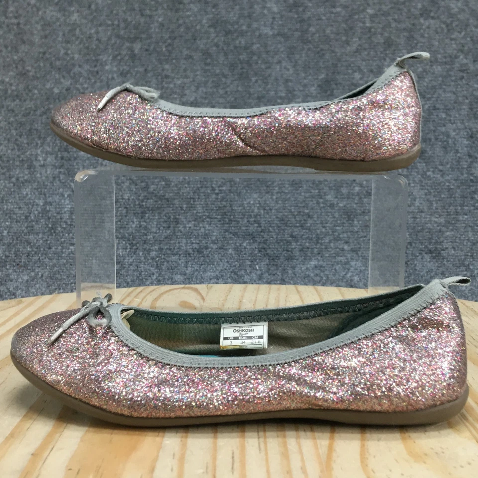 Sapatos OshKosh Juventude 3 Glitter Balé Flats Rosa Conforto Casual Biqueira Redonda - Imagem 1 de 4