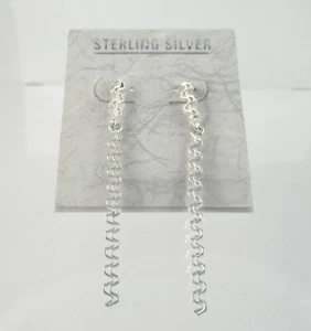 .925 Sterling Silver Dangle Earrings Statement Party 2.5 Inch Moving Slim Wavy - Picture 1 of 1