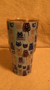 30 Oz. Stainless Steel Kitty Cat Tumbler Blue, Gray, Black, White New - Picture 1 of 2