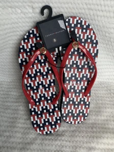 NWT Women’s Sandals Size 9 TOMMY HILFIGER BLIFE-C Style Flip Flops Medium Red - Picture 1 of 12