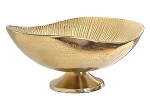 Decorative Asymmetric Brushed Gold Pedestal Fruit Bowl w/Ribbed Bowl Centerpiece - Picture 1 of 6