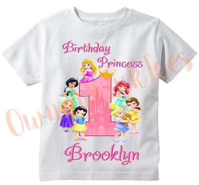 Disney Princesa Bebés Camiseta Personalizada PERSONALIZAR Añadir NOMBRE/EDAD, Cumpleaños Bebé Foto 1 de 2